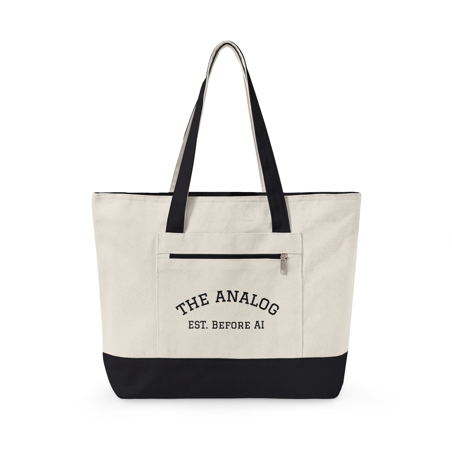 Canvas Tote Bag — "The Analog Est. Before AI" Zippered Market Tote - Available in 6 color variants.