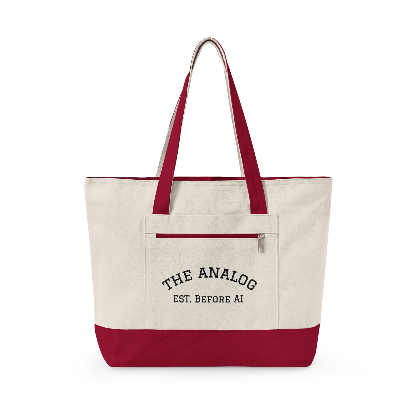 Canvas Tote Bag — "The Analog Est. Before AI" Zippered Market Tote - Available in 6 color variants.