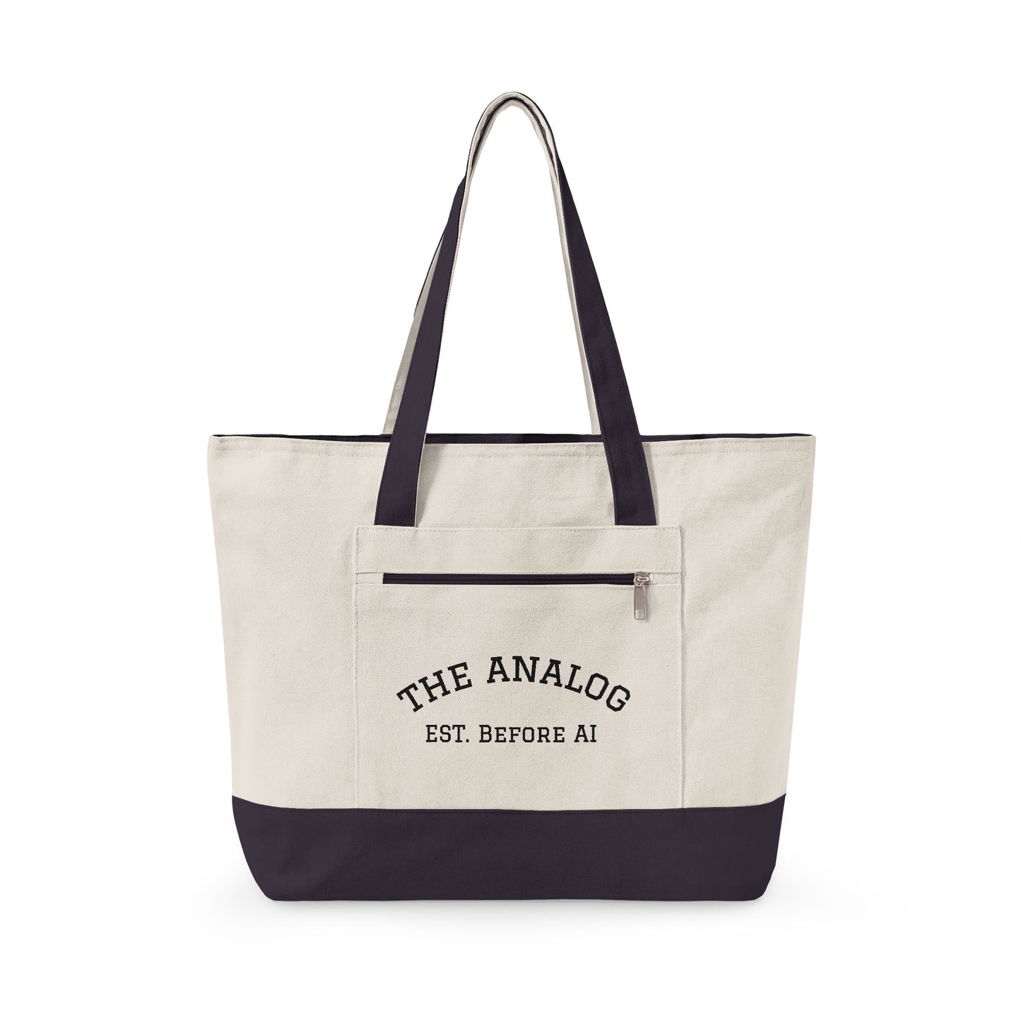 Canvas Tote Bag — "The Analog Est. Before AI" Zippered Market Tote - Available in 6 color variants.